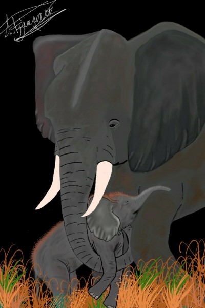 Newborn calf being helped up 1st time by mama | snazz | Digital Drawing | PENUP