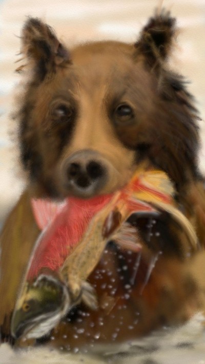 Bear with Salmon by K.E. R. Reference used.  | katherineeroach | Digital Drawing | PENUP