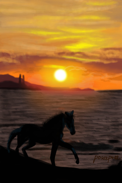 Sunrise and horse riding  | pokapoka | Digital Drawing | PENUP