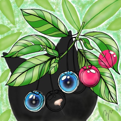 cat and cherrys | azu | Digital Drawing | PENUP