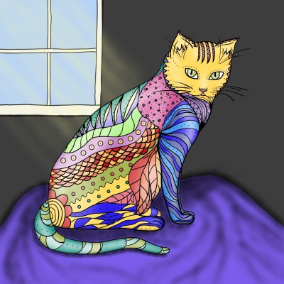 Patchwork Cat Basking in the Sun | DeeOgeesX3plsMe | Digital Drawing | PENUP
