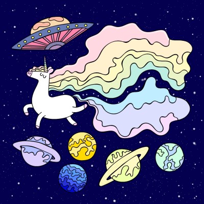 Unicorn,UFO and Planet [>.<] | Synneva | Digital Drawing | PENUP