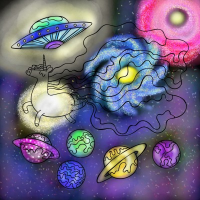 galaxy ,planets and UFO | ddakku | Digital Drawing | PENUP